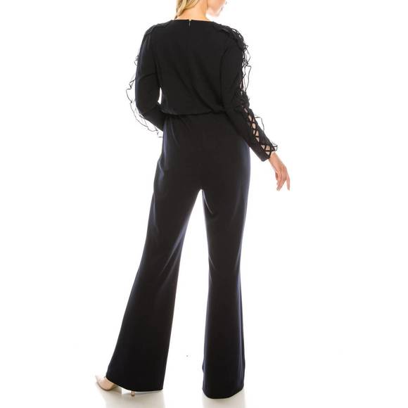 NEW AIDAN MATTOX cross mesh sleeve evening jumpsuit in twilight - Picture 2 of 4